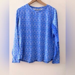 ICIKULS Blue White UPF 50 Golf Tennis Mesh Inset Long Sleeve Top Size XL